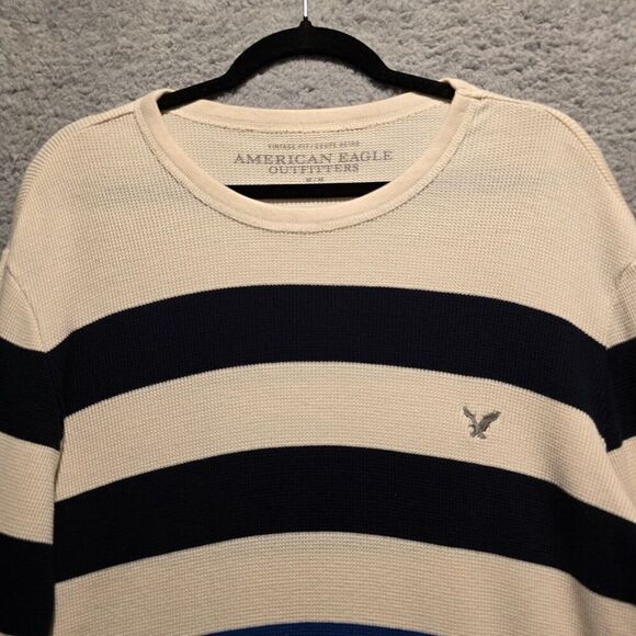 American Eagle Outfitters Other - AMERICAN EAGLE Mens Sz M Blue Black White Striped Long Sleeve Knit Sweater